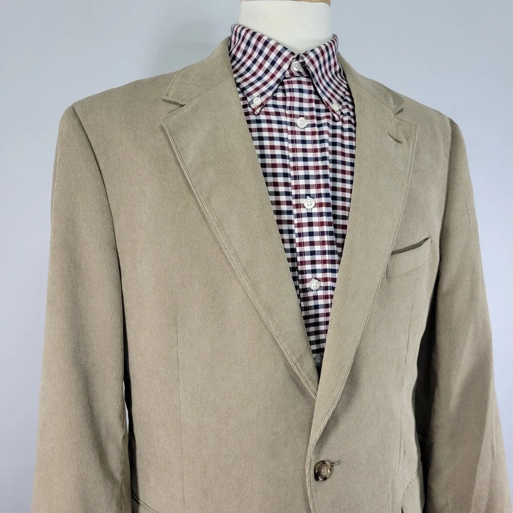 JOS A BANK Men's Sport Coat‎ Blazer Two Button Beige Corduroy Cotton Spandex 43L